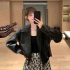 Faux Leather Button Jacket / Strappy Midi A-line Dress