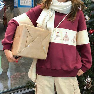 Color-block Christmas Tree Print Pullover