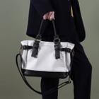 Faux Leather Canvas Two-tone Tote Bag Black & White - One Size