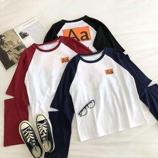 Color-block Print Crewneck Long-sleeve T-shirt