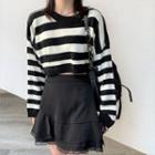 Striped Sweater / Lace Trim A-line Mini Skirt