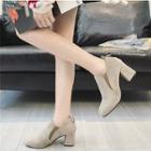 Faux Suede Elastic Panel Chunky Heel Ankle Boots
