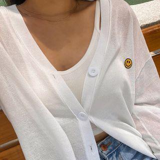Smiley-patched Boxy Cardigan