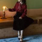 Set: Tie Neck Sweater + Velvet Midi A-line Skirt
