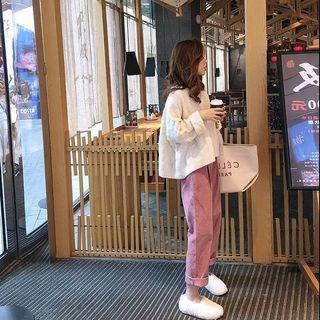 Oversize V-neck Sweater / Cropped Straight-fit Pants / Set