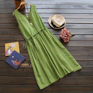 Sleeveless Drawstring Plain Dress