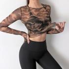 Long-sleeve Camouflage See-through Sports T-shirt