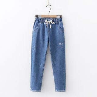 Drawstring-waist Straight Cut Jeans
