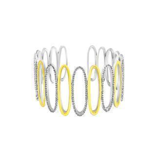 White Gold And K Gold Plated 925 Sterling Silver Hollow Bangle With White Cubic Zircon