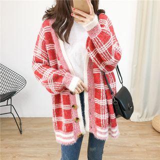Loose-fit Plaid Knit Cardigan