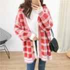 Loose-fit Plaid Knit Cardigan