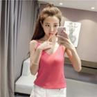 Plain V-neck Knitted Camisole Top