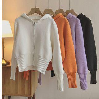 Plain Hooded Zip-up Cardigan