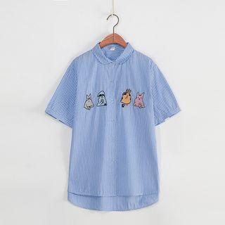Cartoon Embroidered Short-sleeve Shirt