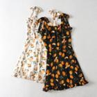 Tie-strap Lemon Print Ruffle Trim Mini A-line Dress
