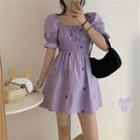 Short-sleeve Floral Dress Violet - One Size