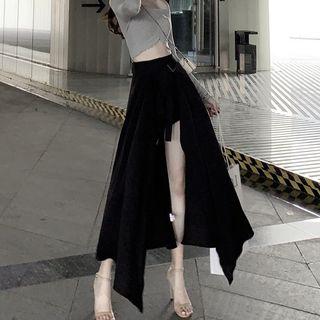 Long-sleeve Off-shoulder Ruffled Knit Top / Asymmetric Skort