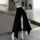 Long-sleeve Off-shoulder Ruffled Knit Top / Asymmetric Skort