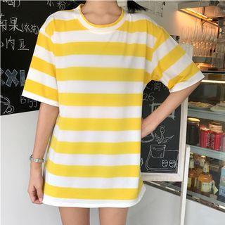 Short-sleeve Striped T-shirt Yellow - One Size
