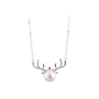 925 Sterling Silver Fashion Elk Freshwater Pearl Necklace With Cubic Zirconia Silver - One Size