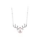 925 Sterling Silver Fashion Elk Freshwater Pearl Necklace With Cubic Zirconia Silver - One Size