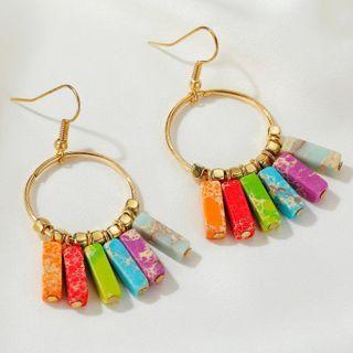 Rainbow Gemstone Fringed Earring 1 Pair - 01kc-1664 - Gold - One Size