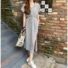 Short-sleeve Slit Hoodie Dress