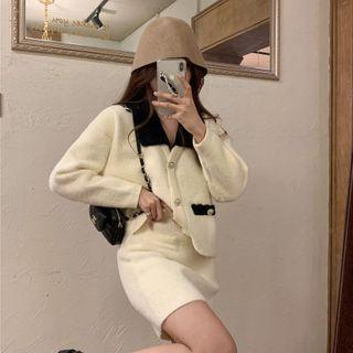 Collared Cardigan / Knit Skirt
