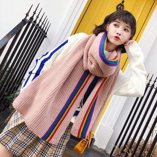 Rainbow Striped Knit Scarf As Shown In Figure - One Size