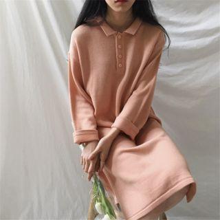 Long-sleeve Polo Shirt Midi Knit Dress
