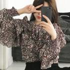 Ruffle Trim Printed Blouse