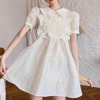 Short-sleeve Collared Ruffled Mini A-line Dress