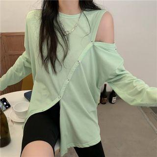 Long-sleeve Cold-shoulder Split T-shirt