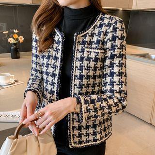 Contrast Trim Houndstooth Jacket