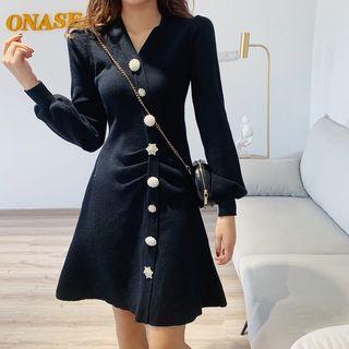 Embellished A-line Mini Knit Dress