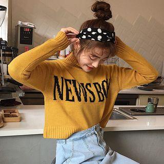 Lettering Mock Neck Cropped Sweater