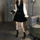 Color-block Velvet Long-sleeve Dress