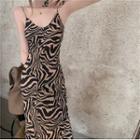 Plain Blazer / Zebra Strappy Midi A-line Dress