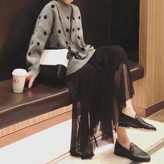 Set: Dotted Sweater + Mesh Midi Skirt