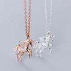 925 Sterling Silver Rhinestone Flying Horse Necklace