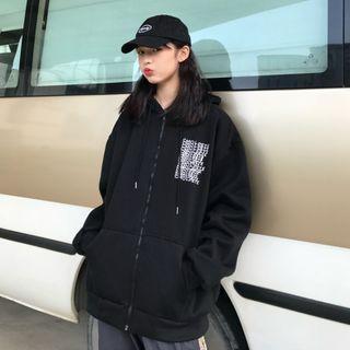 Lettering Zip Hooded Sweatshirt
