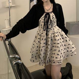 Strappy Print A-line Dress / Cardigan