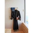 Notched-lapel Striped Coat With Sash
