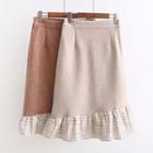 Ruffle Hem Woolen Pencil Skirt