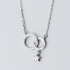 925 Sterling Silver Rhinestone Star Interlocking Hoop Pendant Necklace S925 Silver - Necklace - One Size