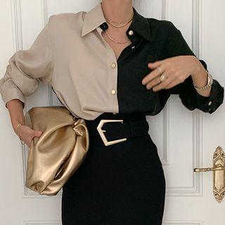 Two-tone Shirt Ash Khaki & Black - One Size
