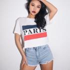Printed Crop T-shirt White - One Size