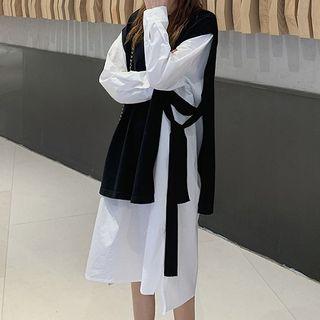 Plain Shirtdress / Side-tie Knit Vest