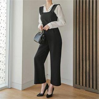 Button-trim Pintuck Jumpsuit