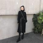 Belted Turtleneck Midi Ribbed Sweater Dress Black - One Size